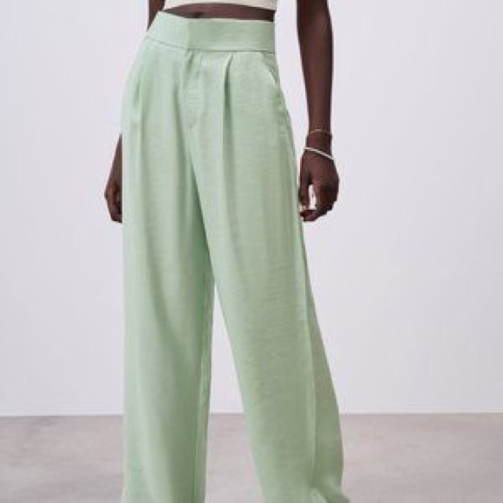 Zara High Waist Wide Leg Trousers Sea Green - Picture 3 of 12
